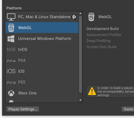 WebGL from File — Build Settings…